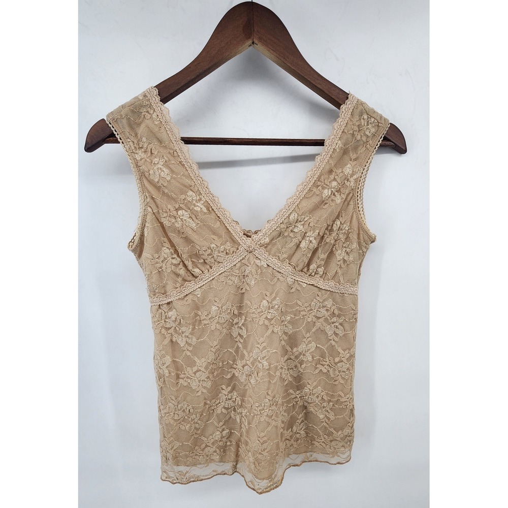 Coolwear USA Tan Floral Lace V-Neck Sleeveless Tank Top Large